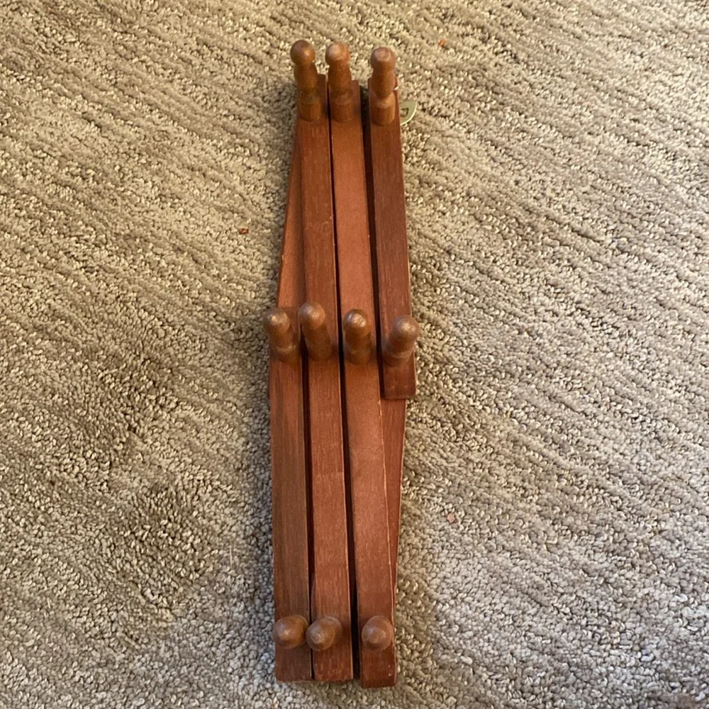 Vintage Wood 10 peg Coat Rack Wall Hanger